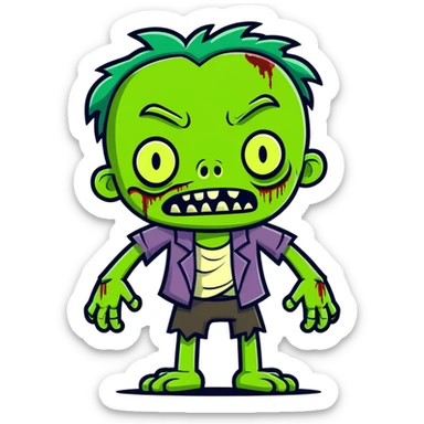 cartoon style zombie, green skin, goofy expression sticker