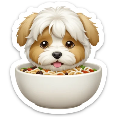 White havanese with big belly and bib eating out of bowl sticker