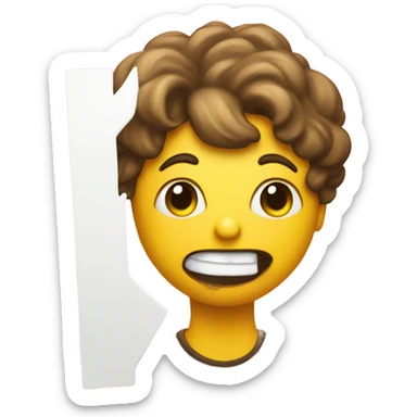 A yellow emoji that looks like its flirting and holding up a white sign that says “kiss me” sticker