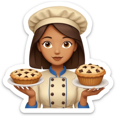 Baking community woman avatar in vibrant style illustration. Pie, cookie, and muffin warm golden tones, simple shapes, flat design, high contrast. sticker