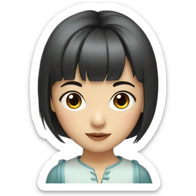 Asian girl with bangs and rat sticker