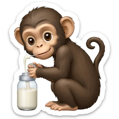 chimp feeding a kitten with a milk bottle sticker