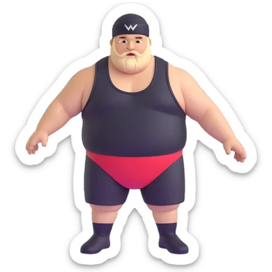 White skin fat guy with black durag, light stubble beard of a few days in wrestling singlet sticker