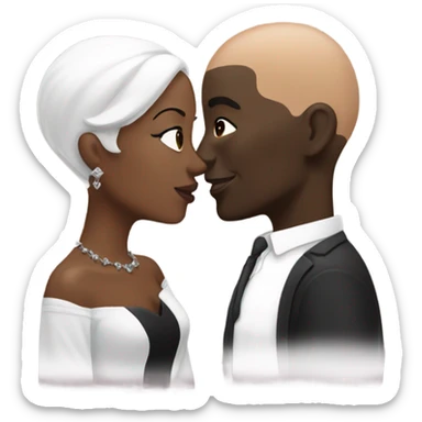Bald white man kissing dark black woman sticker