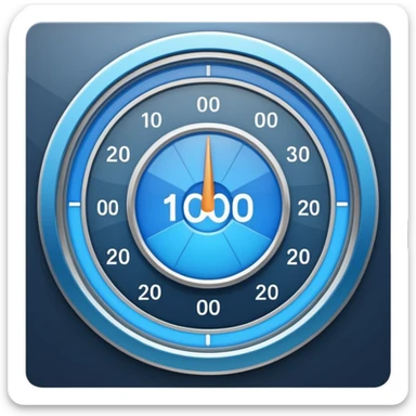 circular KPI dashboard icon with a blue segmented ring, central 92% number, two small trend indicators, smooth glossy frame, soft shadow, minimal vibrant look sticker