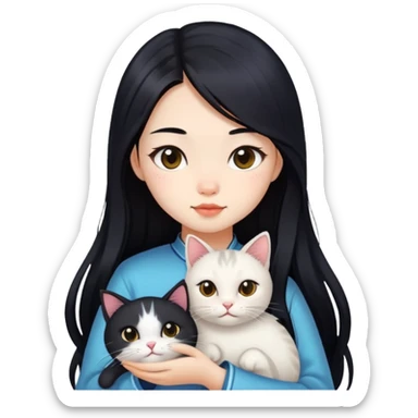 a  Chinese girl with  long hair and a cat sticker