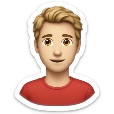 young white male with brown eyes,brown hair and light brown mustage under nose, wearing red shirt sticker