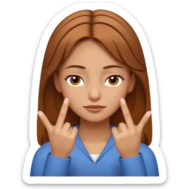 White but tan person with lightish brown hair girl has eyes lightly closed and index and middle fingers held on the temples of the forehead has if she is thinking and knows and sort of smirking sticker