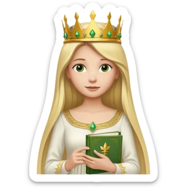 Long blonde straight Hair Women with green Book, white dress , crown

 sticker