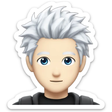 gojo satoru from jujutsu kaisen with white hair, blue eyes, who wear a black tshirt and a white baggy pant sticker