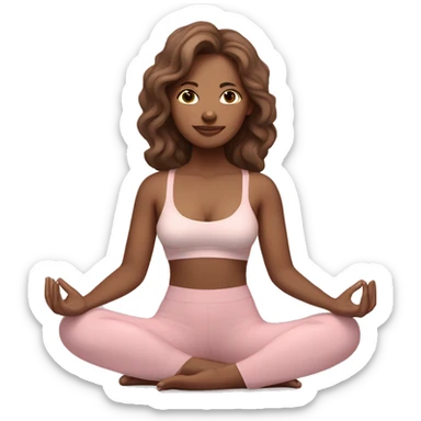 Light skinned girl with wavy brown hair meditating with light pink yoga pants and bra sticker
