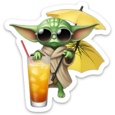 baby Yoda wearing sunglasses and drinking an umbrella cocktail sticker