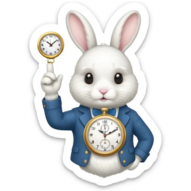 white bunny with a clock on his hand signaling the clock sticker