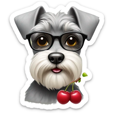 Fun mini schnauzer with glasses made of cherries sticker