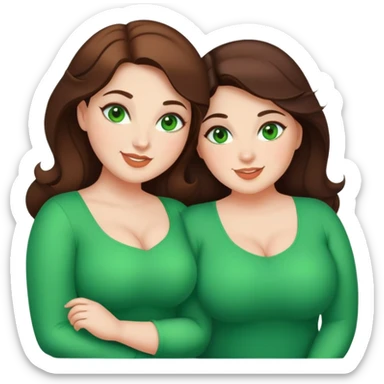 Happy curvy sisters, brunettes, green eyes sticker
