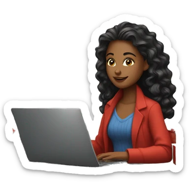 A pretty woman is working on her laptop and it’s Christmas atmosphere  sticker