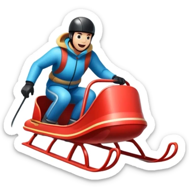An icon featuring a sleek sled speeding down a snowy hill, with a snowy landscape and pine trees in the background. The motion lines and slight snow spray emphasize the thrill of the ride. Transparent background highlights the excitement and fun of sledding. sticker