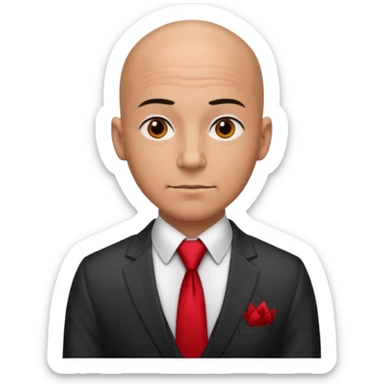 man Bald with red necktie, red dress,tatto. sticker