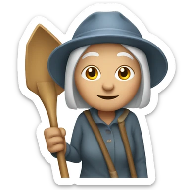 an old woman with a shovel  sticker