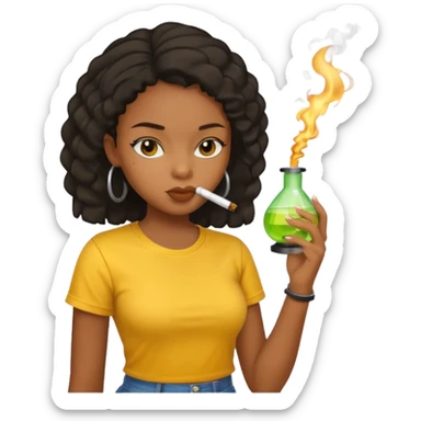 Black girl yellow shirt smoking bong sticker