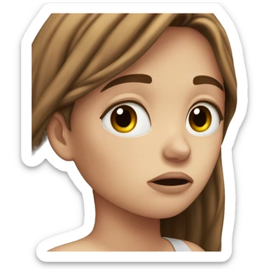 sad white girl with long brown hair crying in the beach  sticker