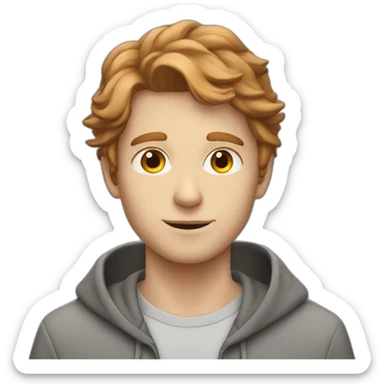 young white guy with hazelnut hair and silver magic with a grey hoodie on sticker