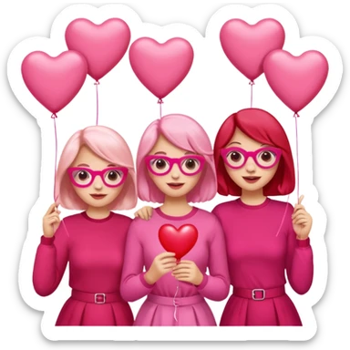 galentines party : change their outfits in red and pink, add pink heart balloons and pink glasses in their hands sticker