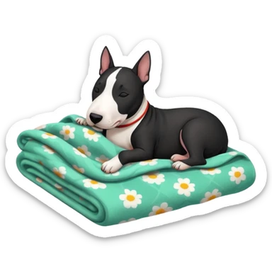 black bull terrier sleeping cozy with blanket  sticker