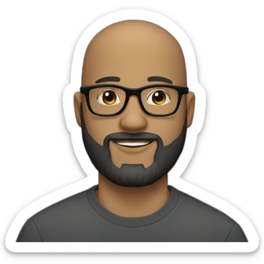 30 years old bald man with a beard and squared black glasses sticker