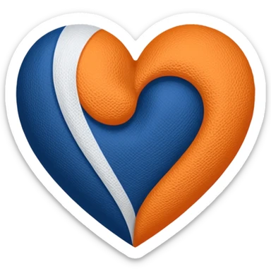 Half dark blue half orange heart split vertically, a white gauze stripe wrapping diagonally around the entire heart sticker