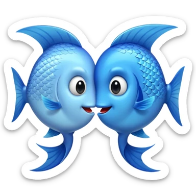 two cute pale blue fishes kissing sticker