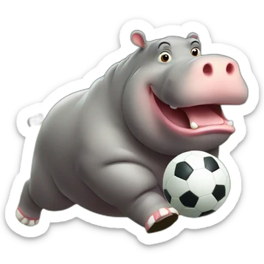fat hippo as soccer player running and kicking sticker