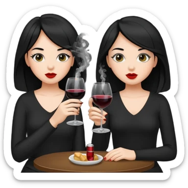 2 girls in black 1 smoking and other girl drinking wine both black hair  sticker