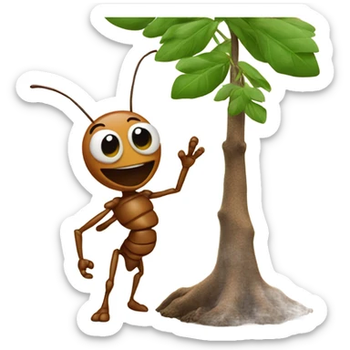 an ant holds a tree in its paws sticker