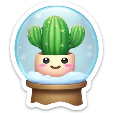 Kawaii colorful baby cactus in a snow water gnome globe sticker