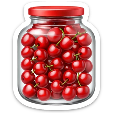 Realistic glass jar with silver metallic lid filled with maraschino cherries inside of it. sticker