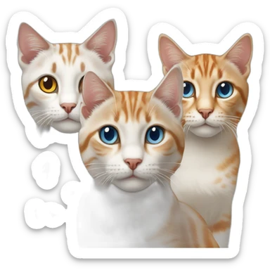 three cats, 1 lynx point with blue eyes, 1 orange and white tabby with yellow eyes, 1 all orange with orange eyes sticker