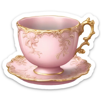 Vintage ornate rococo pale pink tea cup sticker