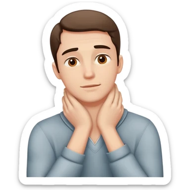 A guy with hands on his neck over lapping eachother sticker