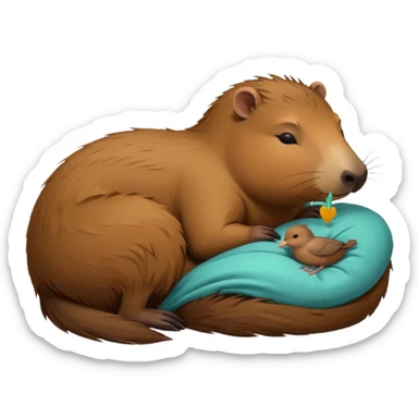 capybara sleeping peacefully with a bird sticker