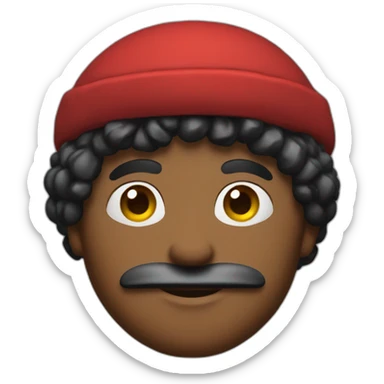 A man with big black mostaushe and red berets sticker