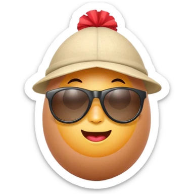 a funny, proud cartoon-style egg character wearing sunglasses and a small fan cap , solid orange background. sticker
