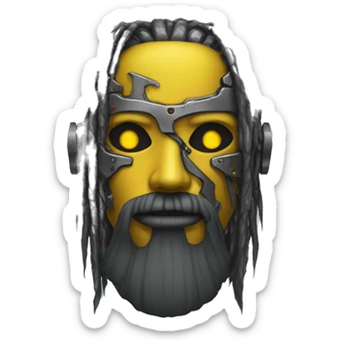 black metal cyborg head with yellow beard sticker