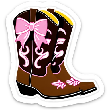 Brown Glamorous Western boots with pink bow sticker