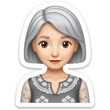 grey haired woman with lace patterned top sticker