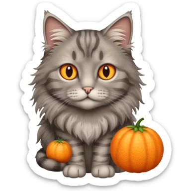 longhair grey tabby cat with orange eyes sitting sticker