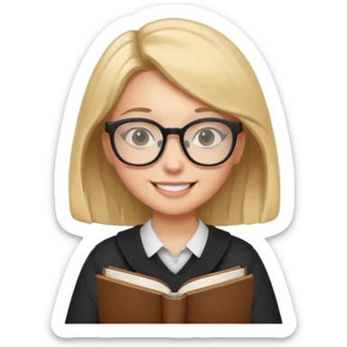 A student, girl, wearing glasses, hold book in front of their chest sticker