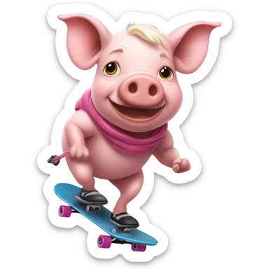 a pig riding a skateboard  sticker