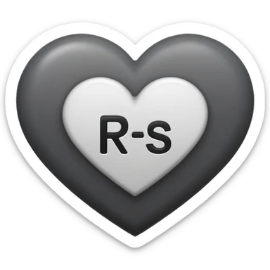 A heart in black nd grey with white mixed, with a word inside as 'RS' in Stylish font with colour white sticker