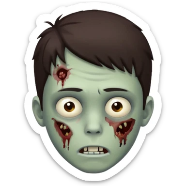 Boy zombie with dark brown hair going over forehead sticker